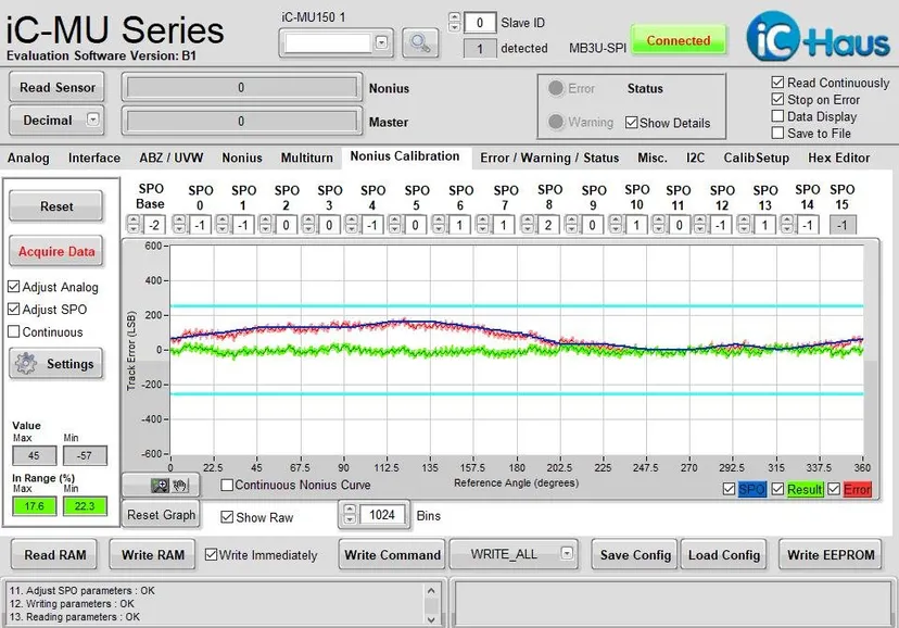 MU150 SMD20-34-11 Factory Test Data — iC-MU Evaluation Software (Nonius Calibration)